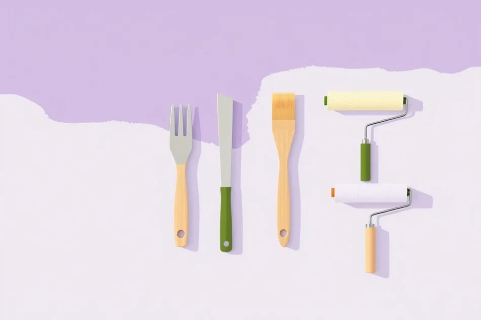 Outils de peinture disposés dans l'ordre des étapes du chantier