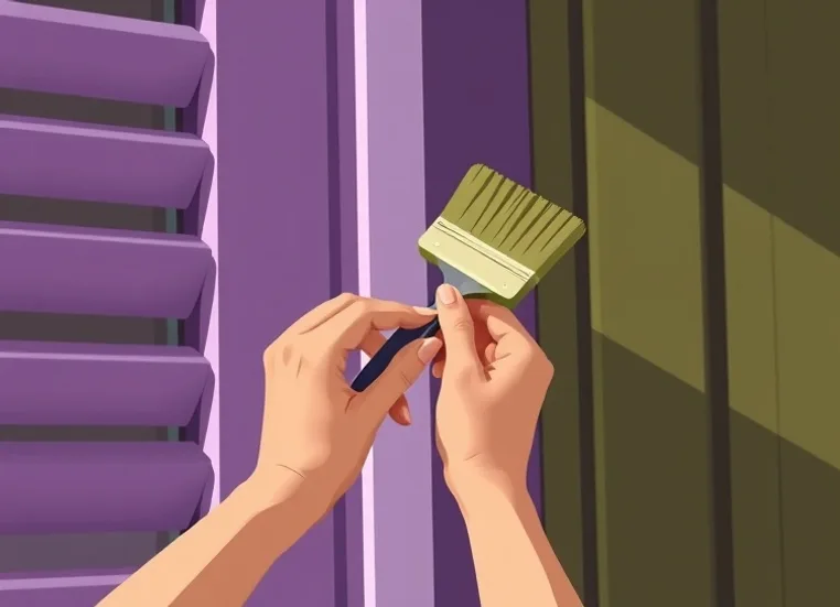 Mise en peinture au pinceau de volets et d'encadrements en bois